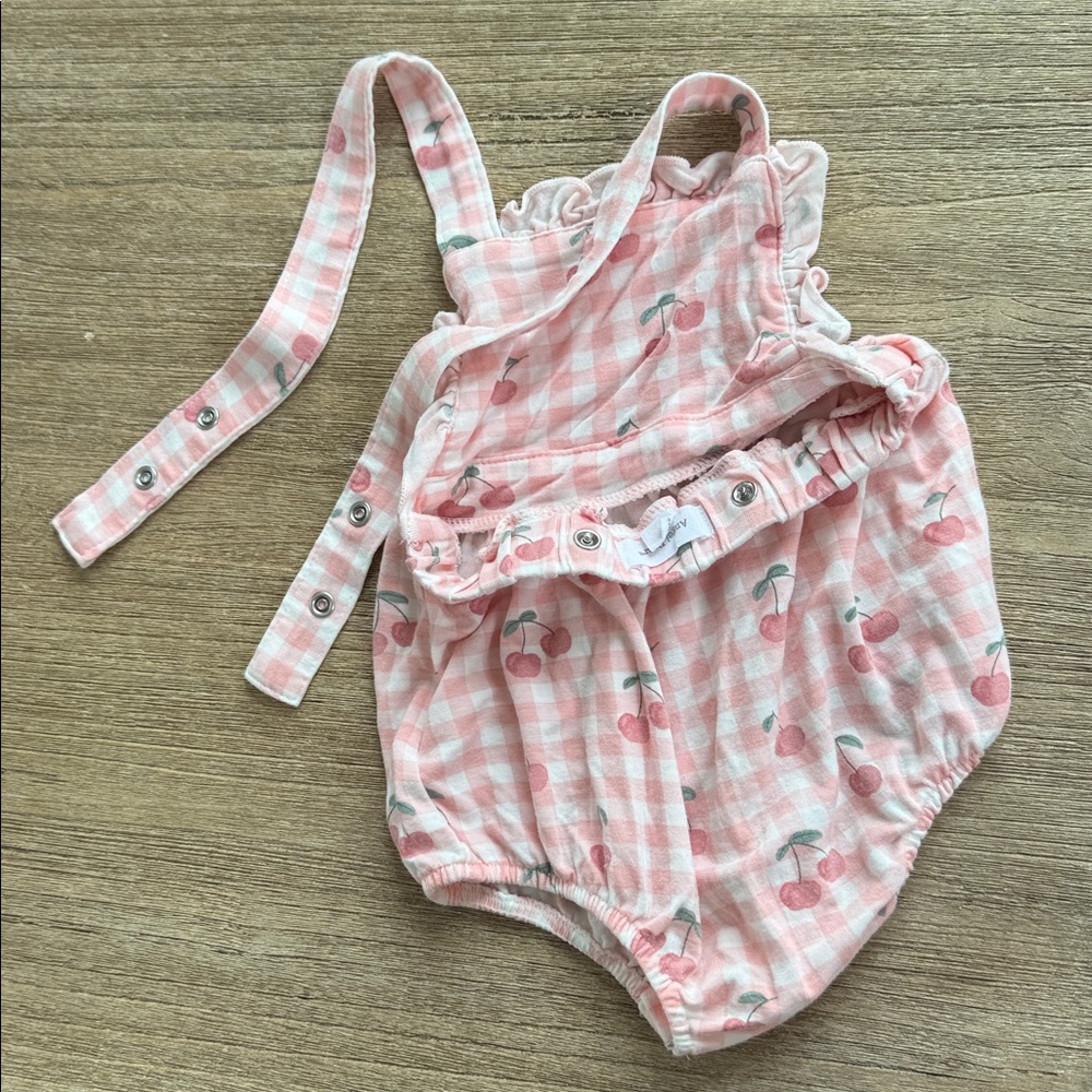 Angel Dear Pink Gingham Cherry Romper Bubble Size 3-6 Months - Picture 4 of 4